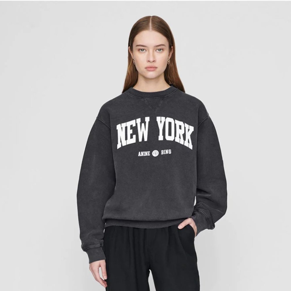 Anine Bing RAMONA SWEATSHIRT UNIVERSITY NEW YORK - WASHED BLACK - XS